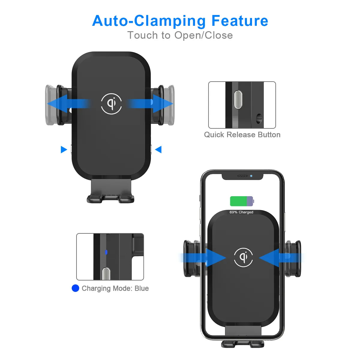 Βάση τηλεφώνου 10W Max Power Super Fast Smart Sensor ασύρματος φορτιστής αυτοκινήτου