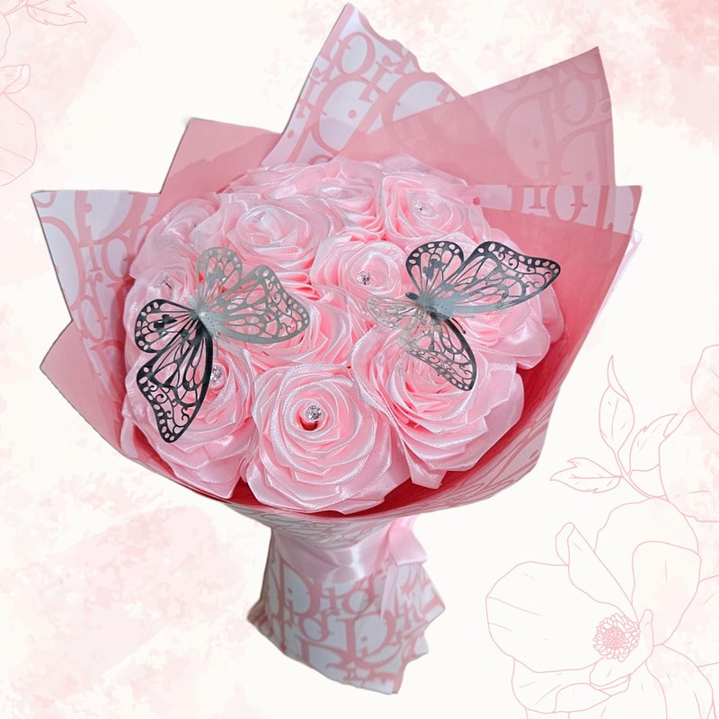 Ribbon Rose Bouquet - Μοναδικό Χειροποίητο Μπουκέτο Τριαντάφυλλων από Σατέν Κορδέλες