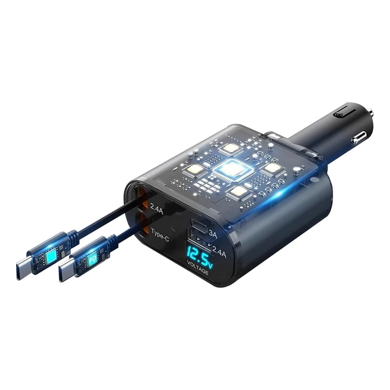 Φορτιστής Αυτοκινήτου με Ανασυρόμενα Καλώδια και Γρήγορη Φόρτιση