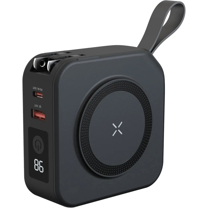 Power Bank 10000mAh -Φορητός Πολυφορτιστής Ταξιδίου 6 σε 1 – Ασύρματη Μαγνητική Φόρτιση, Ενσωματωμένα Καλώδια & Πρίζα Τοίχου AC