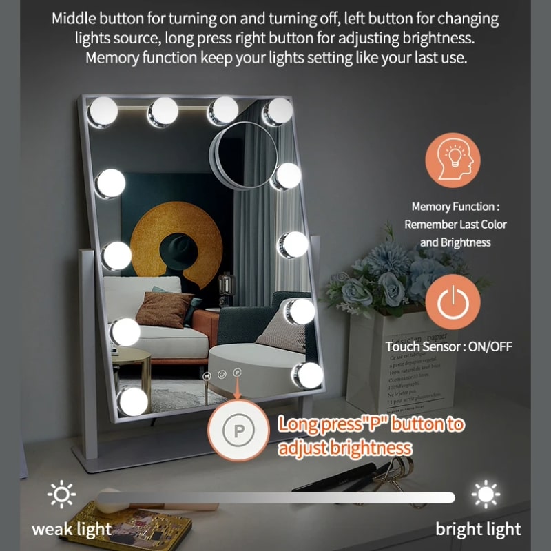 Hollywood LED Καθρέφτης Μακιγιάζ με Ρυθμιζόμενο Φως